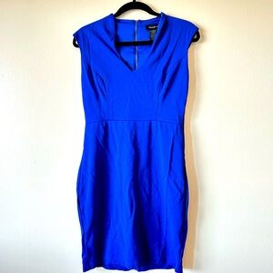 NWT TeezeMe Small Royal Blue Vintage Career Dress Cap Sleeves Zip Close Plunge